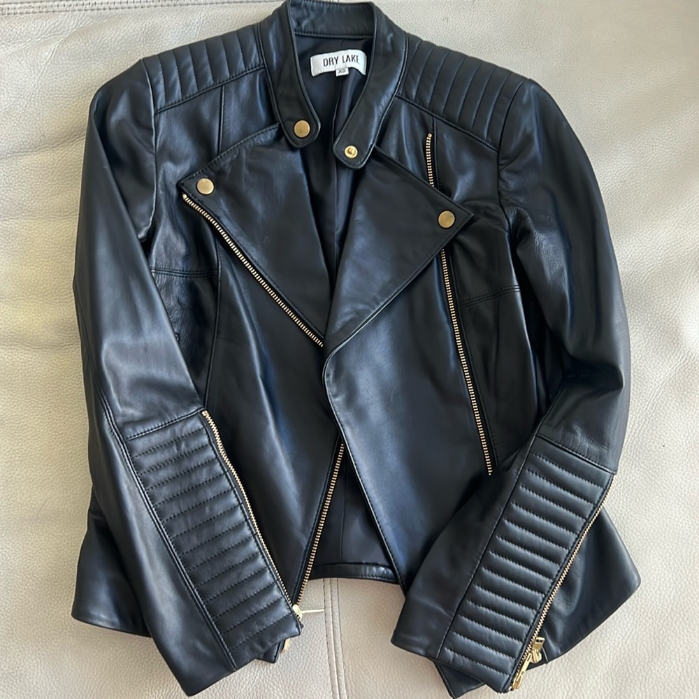 Dry Lake Beautiful black leather moto jacket size XS